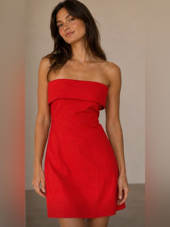 Theory Dresses & Skirts - Theory Women’s Red Grenadine Foldover Strapless Dress Size 10 viscose/linen NWT